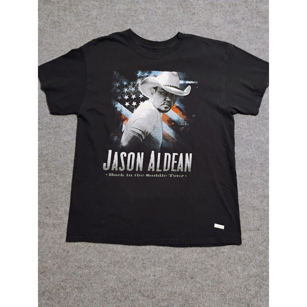 Jason Aldean Back In The Saddle Tour Graphic Band T Shirt Black Large